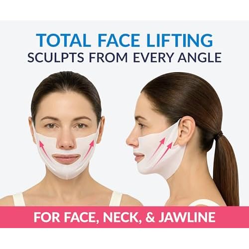 Stylia MaxiLift V-Line Lifting Collagen Face Mask - Advanced Double Chin Reducer - Jawline Shaper - Neck Firming and Tightening Mask with Hyaluronic Acid & Aloe Vera - Chin Strap for Sleeping (10PC)