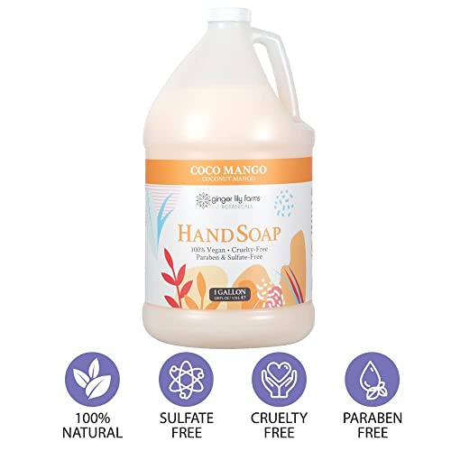 Ginger Lily Farms Botanicals All-Purpose Liquid Hand Soap Refill, Coco Mango, 100% Vegan & Cruelty-Free, Coconut Mango Scent, 1 Gallon (Pack of 4)