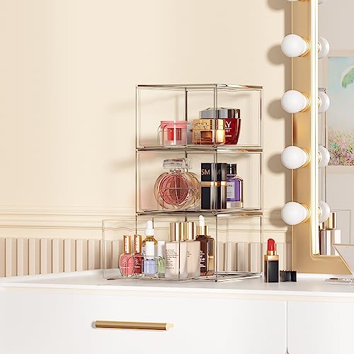 Vtopmart 4 Pack Small Clear Stackable Storage Drawers,Acrylic Bathroom Makeup Organizer,Plastic Storage Bins For Vanity, Undersink, Kitchen Cabinets, Pantry, Home Organization