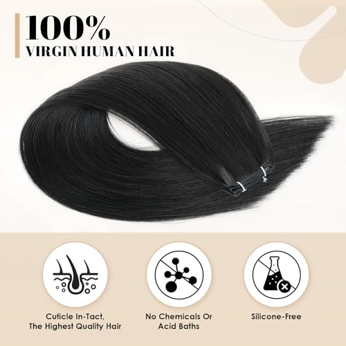 ABH AMAZINGBEAUTY HAIR Genius Weft Hair Extensions Human Hair Sew in Hair Extensions Real Human Hair Weft Extensions Straight Sew in Human Hair Extensions 60G, Jet Black #1, 18 Inch