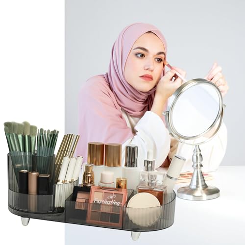 360¡Æ Rotating Makeup Organizer for Vanity - Large Capacity Cosmetic Display Case Countertop Cosmetic Storage Holder with Makeup Brush Holders £¨Gray£©