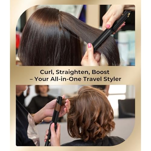 Farery Curling Iron 1 Inch & Flat Iron, 2-in-1 Europe Compact Travel Size Curling Wand, Dual Voltage Mini Hair Straightener with 4 Adjustable Temp for Short Hair