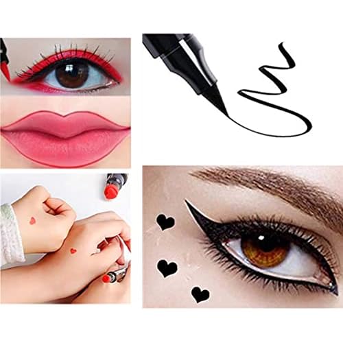 Go Ho 2 PCS Waterproof Liquid Eyeliner Stamps,Double-side Black&Red Smudge-proof Eye Liner,Heart Stamp Eyeliner for Halloween Costumes Makeup,Long-lasting Love Tattoo Tools for Valentines Day