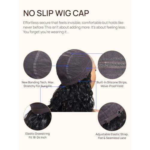 Nadula Bye Bye Knots No Slip Yaki Straight Glueless Drawstring Wig Human Hair with Flexible Mesh Cap Fits All Head, Pre Cut 7x5 Bye-Bye Slip HD Lace Front Pre Everything Light Yaki Straight Wig 16inch