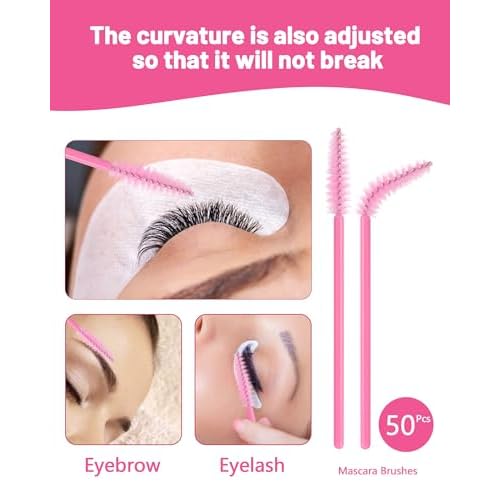 Buqikma Lash Shampoo - 60ML Lash Cleanser with Fan Brush, Rinse Bottle and 50 Pcs Mascara Brush, Rich Foam Wash for Eyelash Extensions at Home (Pink)