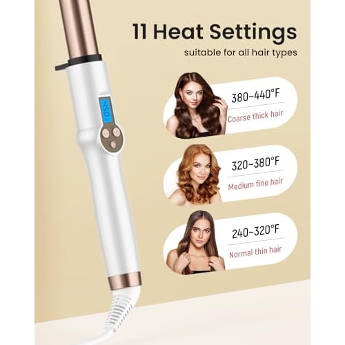 1 Inch Extra Long Barrel Curling Wand, Ceramic Tourmaline Curling Wand Professional Dual Voltage with Adjustable Temperature
