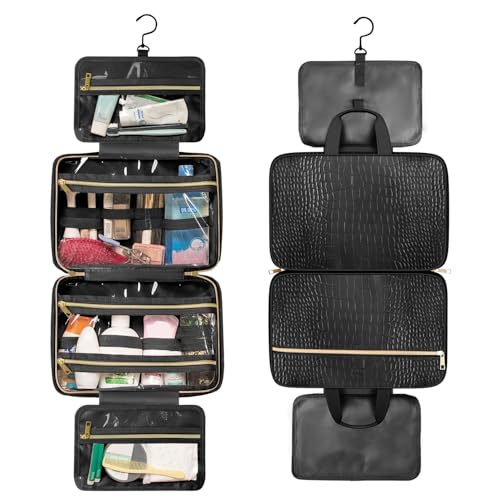 Dot&Dot Spacious Leather Toiletry Bathroom Bag - Hanging Travel Toiletry Bag for Women - Men's & Women's Toiletries Makeup and Cosmetic Organizer for Traveling Women