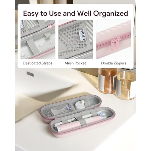 Electric Toothbrush Case for Oral-B Pro/iO/Philips Sonicare, Waterproof Traveling Toothbrush Storage Bag with Mesh Pocket Covers Protection (Pink)