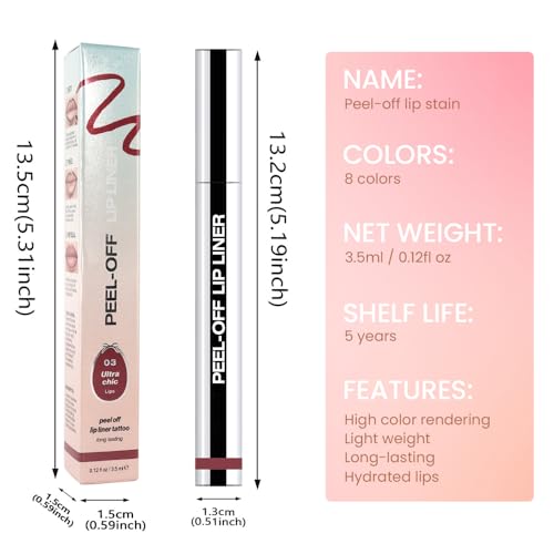 Matte Lip Stain Peel Off Lip liner with Tweezer, Brownish Red Peel Off Lip Stain, Long Lasting Waterproof Lipstick Lip Gloss Tattoo, Transfer-proof for All Skin Types, 0.12 fl oz 03#