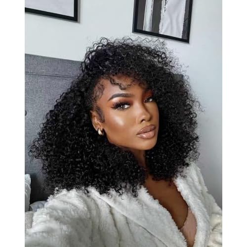Kinky Curly Half Wig Human Hair Wear Go Glueless Wigs 22 Inch Curly 3 In 1 Half Wigs for Black Women Drawstring Seamless Flip Headband Wig Human Hair Beginner Friendly