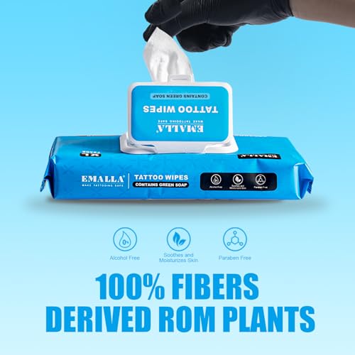 Emalla Green Soap Tattoo Wipes, 40 Count L All in One Premium Cleaning Wipes to Clean Skin During Tattooing and Aftercare 7.87"x5.9" Natural Formula Tattoo Supplies (2 Pack)
