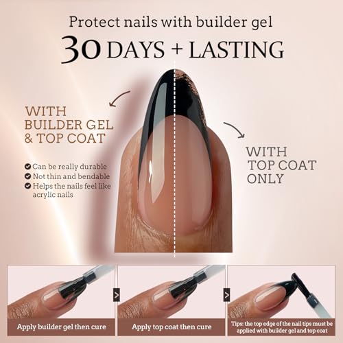 BTArtboxnails XCOATTIPS French Gel Nails - Black French Tip Press on Nails, Soft Gel Extra Short Almond Nail Tips, Press on Nails Acrylic Nail, Soak Off Fake Nails Extension