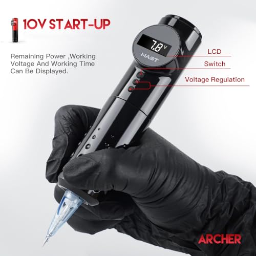 Mast Archer Tattoo Kit Wireless Rotary Tattoo Gun Pen Machine Kit Complete Tattoo Kit with Silicone Shoes Gift for Tattoo Studio Art
