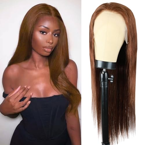 34 inch Chocolate Brown 13¡¿6 lace front wig human hair