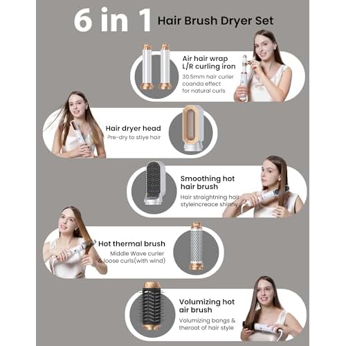 Ukliss 6 in 1 Hair Dryer Brush, Air Styler with Auto Wrap Curling - Ionic Blow Dryer for Frizz-Free Fast Drying, Volumizing Brush & Straightener for All Hair Types, ALCI Plug
