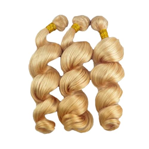 #27 Blonde Bundles Human Hair Loose Wave Bundles 12 12 12 Inch Unprocessed Brazilian Virgin Remy Hair 3 Bundle Honey Blonde Loose Deep Wave Human Hair Extensions 50 Gram Per Bundle