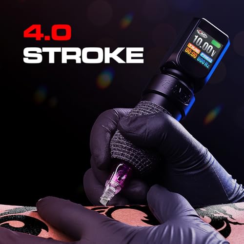 CNC Wireless Tattoo Machine, Rotary Pen with 3200mAh Dual Batteries Power Supply Tattoo Gun LED Display 4.0 Stroke Coreless Motor for Tattoo Professionals and Beginners CNC-M2-E77PRO-1