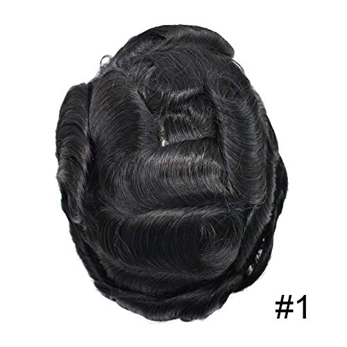 US Toupee For Men Full Poly Skin Hair Systems Real Human Hair Pieces Men Hair Replacement System Transparent Thin Skin Mens Toupee.(8''x10''-110% Light to Medium Density, 1# Jet Black)