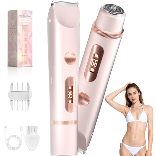Dual-Head Bikini Trimmer for Women ? 2-in-1 Electric Razor, IP67 Waterproof Wet & Dry Pubic Hair Trimmer, Face & Body Shaver with LED% Display, USB-C Rechargeable-X1 Pro Petal Pink