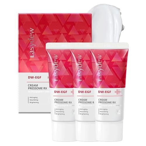 EASYDEW DW-EGF Peptide Pressome RX Cream - Korean Anti Aging Face Moisturizer for Firmness & Elasticity with EGF, Ceramide, Hyaluronic Acid - Soften & Reduce the Appearance of Wrinkles, 1.01oz. 3 Pack