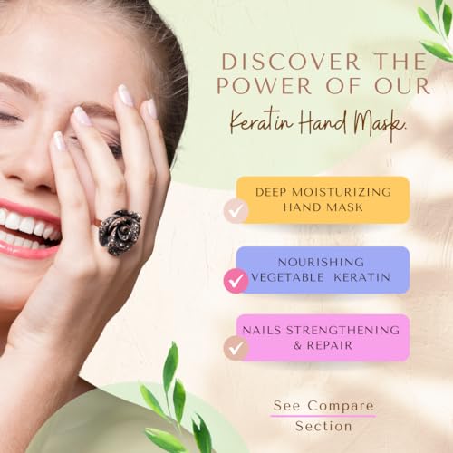 Bodipure Premium Hand Mask Keratin Gloves | Moisturizing Gloves for Dry Hands & Nail-Strengthening & Cuticle Softening | Spa Experience at Home | Chemical Free & For All Skin Types | 12 Pairs