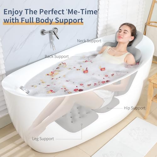 Bath Cushion, Full Body Bathtub Pillow with 160 Suction Cups, Bath Mat for Head and Neck Support, with Laundry Bag (Dark Gray, 51.2" x 16.2")
