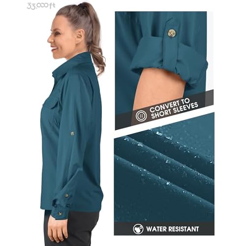 33,000ft Women's UPF 50 UV Sun Protection Shirt, Cool Quick Dry Long Sleeve Outdoor Fishing Hiking Safari Travel Shirt