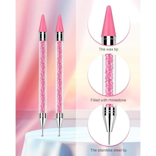 Rhinestone Picker Tool Set,Rhinestone Applicator Tool,Rhinestone Picker Dotting With 4 Extra Pink Replaceable Wax Head and 2 Tweezer (Pink A)