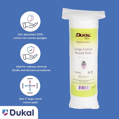 Dukal Reflections Large Cotton Rounds, 3" Spa Pads ? 100 Count (1 Pack) | Soft, Ideal for Skincare & Makeup Removal