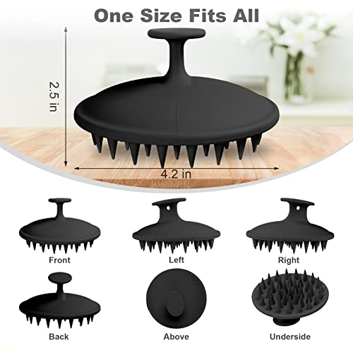 Silicone Scalp Massager Shampoo Brush, Scalp Brush for Hair Growth & Dandruff Removal, Hair Scrubber Scalp Stimulator Exfoliator Brush with Soft Bristles for Wet Dry Scalp Care (Black)