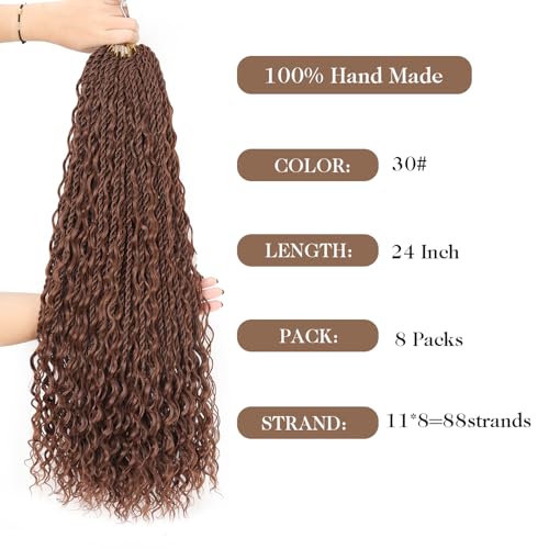 Boho lsland Twist Crochet Hair 24 Inch 8 Packs Medium Auburn Pre-Looped Senegalese Twist Crochet Braids with Curly Ends Synthetic Goddess Twist Crochet Hair for Black Women£¨30# 24 INCH£©