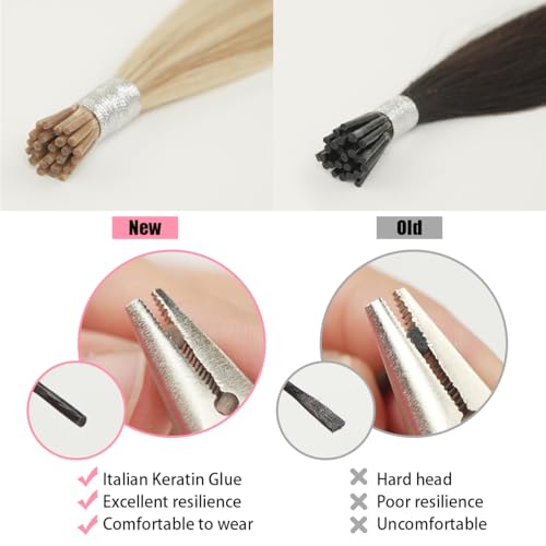 Senmy Burgundy Red I Tip Hair Extensions 20inch Cold Fushion I Tip Hair Extensions Human Hair, 50g Invisible Microbead Extensions Human Hair