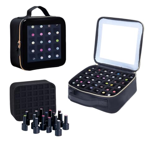 Small Clear Nail Polish Organizer Storage Box Hold 42 Bottles (15 ml/0.51 floz) PU Leather Portable Cosmetic Bag with Removable Partition