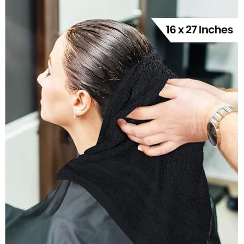 Utopia Towels Cotton Bleach Proof Salon Towel 16 by 27 inches, Bleach Safe Gym 100% Cotton Hand Towel, 24 Pack, Black
