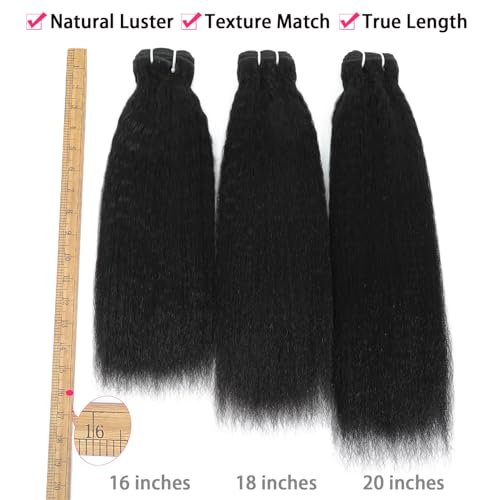 KinkyStraight Bundles Human Hair Yaki Straight Bundles 100% Unprocessed Brazilian Virgin Hair Kinky Curly Human Hair for Black Women Natural Black Color (20 inch)