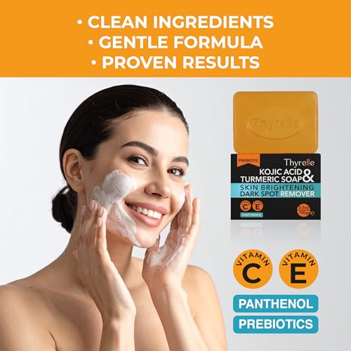 Kojic Acid and Turmeric Soap (3.5 oz) I Kojic Acid Soap for Body and Face I Turmeric soap bar with Panthenol, Vitamin C, Vitamin E and Prebiotics