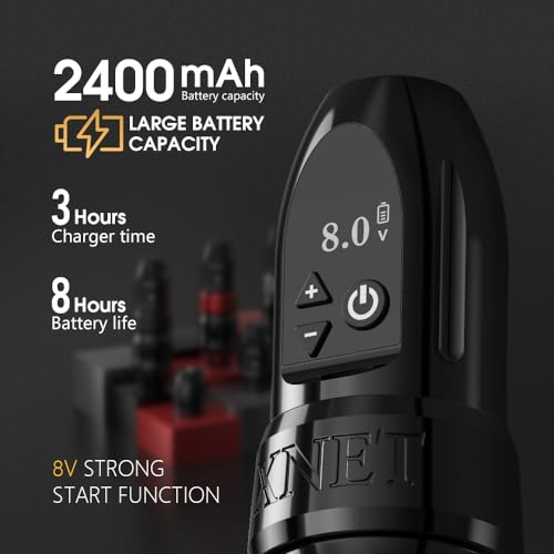 Xnet Titan Wireless Tattoo Machine, Tattoo Gun 42mm Grip 2400mAh Battery Power with Coreless Motor Digital Display Tattoo Supply for Professional Tattoo Artists