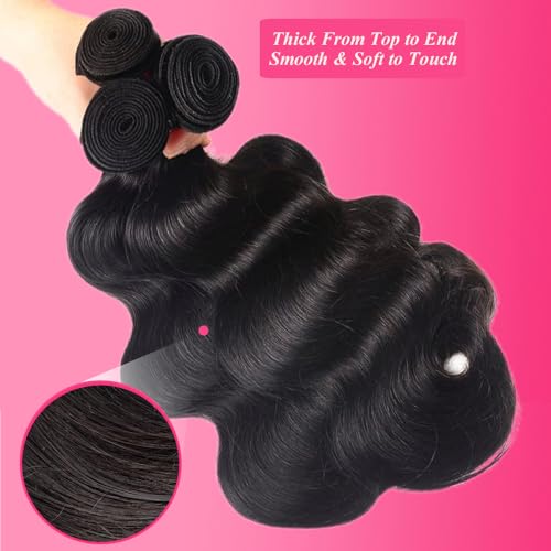Body Wave Bundles Human Hair 22 24 26 Inch 3 Bundles 12A Brazilian Hair Bundles 100% Unprocessed Brazilian Body Wave Human Hair Bundles Natural Black Glossy Hair Bundles