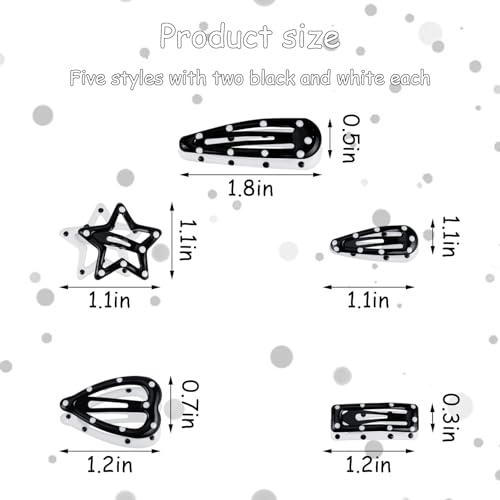 20PCS Star Hair Clips Y2k Hair Accessories for Women Black White Polka Dot Cute Hair Pins for Girls Star Barrettes Non Slip Kawaii Snap Hair Clips Small for Styling Festival Accessories