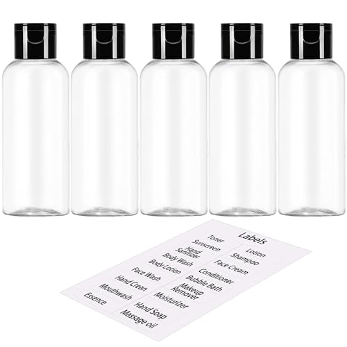 5 Pack 3.4 oz Travel Size Bottles for Toiletries TSA Approved Leak Proof Empty Refillable Liquid Containers with Labels