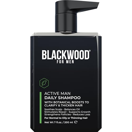 BLACKWOOD FOR MEN Active Man Daily Shampoo - Thickening & Clarifying Shampoo for Normal to Oily Hair or Scalp - Fights Hair Loss - Natural Vegan Formula - Sulfate Free with Ginseng & Aloe Vera (7oz)