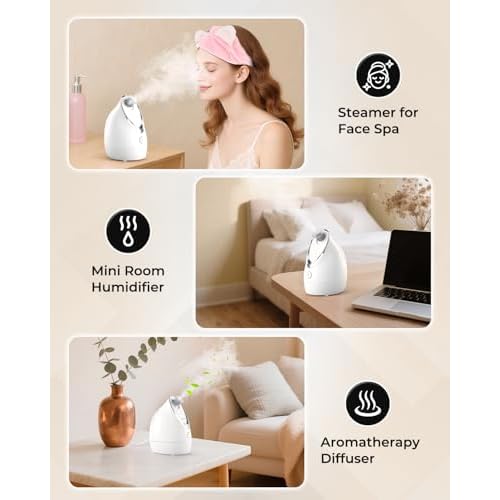 Kingsmile Facial Steamer for Face, 3 in 1 Face Steamer for Facial Deep Cleaning, Compact Nano Steamer - Aromatherapy, Adjustable Nozzle Warm Steam for Home SPA, Face Steamer for Sinuses with Hairband