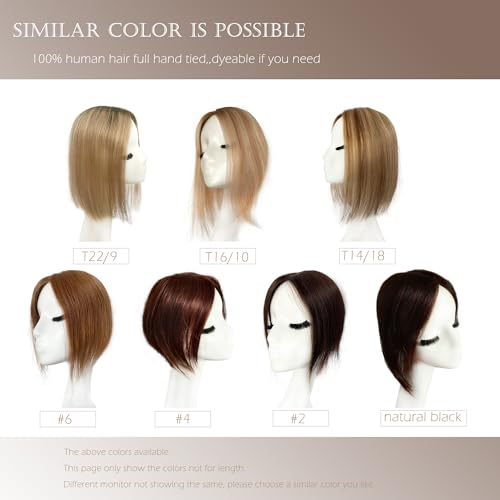 Hair Topper with Bangs Crown Coverage 5 * 5.5'' Cap size, 130% Density Straight Remy Hair Full Hand Tied Hair Piece (Medium brown, Bangs 4#, 10 Inch)