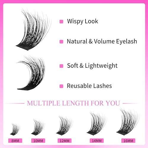 VEYESBEAUTY Lash Clusters Kit Fluffy Individual Lash Extensions Xtreme 3D Layered Volume Eyelashes kit Thin & Invisible Band Wispy Faux Mink Lash Mixed Length 10-18mm with Bond&Seal Remover Applicator