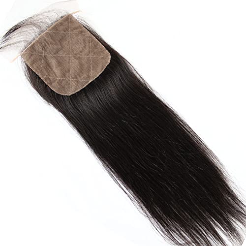 Bella Hair Free Part Silk Base Closure Straight, 130% Density Natural Black Color Remy Virgin Human Hair 4x4 inch Top Closure (18 inch)