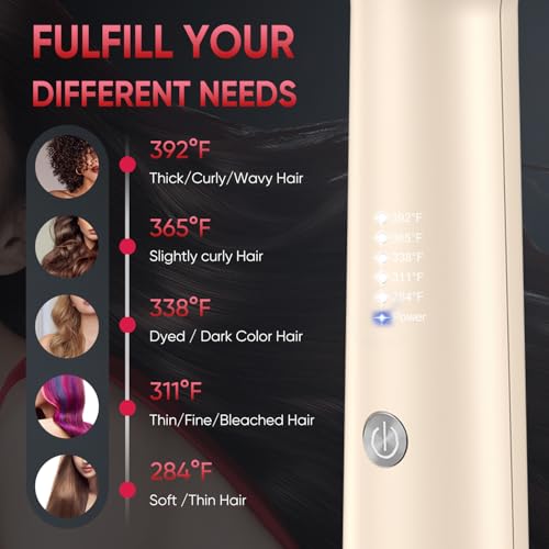 SDLOGAL Hair Straightener Brush, Hair Straightener Comb Straightening Brush for Women, with 5 Temps & Fast Heating, Easy and Fast Salon-Style, Plus Dual Voltage Travel Friendly-(Beige)