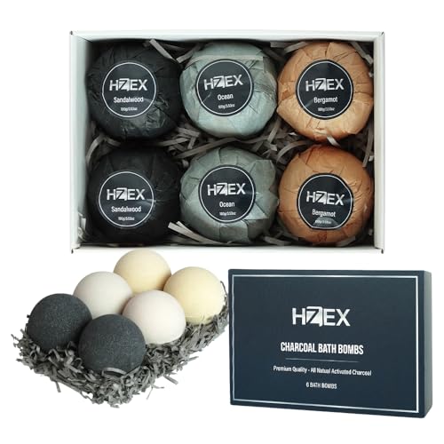 Charcoal Bath Bombs Gift Set ? 6 Piece Natural Spa Fizzies with Essential Oils ? Handmade Organic Moisturizing Vegan Bath Bombs for Relaxation, Detox, Stress Relief ? Gifts for Men & Women