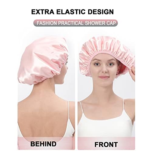 YIZIJIZI Terry Lined Shower Cap,Triple Layer Large Cap for Women,Shower Cap Reusable Waterproof,Long Thick Hair(Pink)