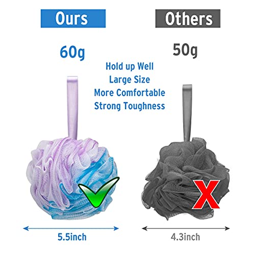 Bath Shower Loofah Sponge 60g Bath Mesh Pouf Shower Ball Body Scrubber Exfoliating Bath Sponge for Women and Men, Set of 4, Flower