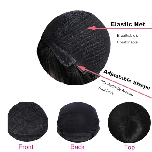 ROSELINE Glueless Wigs Human Hair with Bangs Straight Human Hair Wig with Bangs 150% Density None Lace Front Wigs for Black Women 28inch